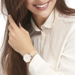 ROSEFIELD Montre West Village Blanc cadran doré rose fond blanc bracelet cuir beige Online