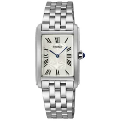 SEIKO Montre Classique Blanc cadran argenté fond blanc bracelet acier argenté Clearance