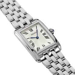 SEIKO Montre Classique Blanc cadran argenté fond blanc bracelet acier argenté Clearance