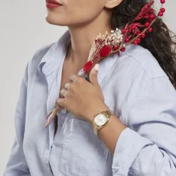 SEIKO Montre Classique Blanc cadran doré fond blanc bracelet acier doré Sale