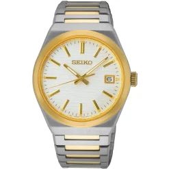SEIKO Montre Classique Blanc cadran argenté fond blanc bracelet acier bicolore Discount