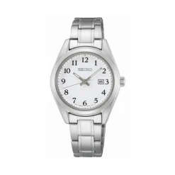 SEIKO Montre Classique Blanc cadran argenté fond blanc bracelet acier gris Online