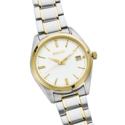SEIKO Montre Classique Blanc cadran bicolore fond blanc bracelet acier bicolore New
