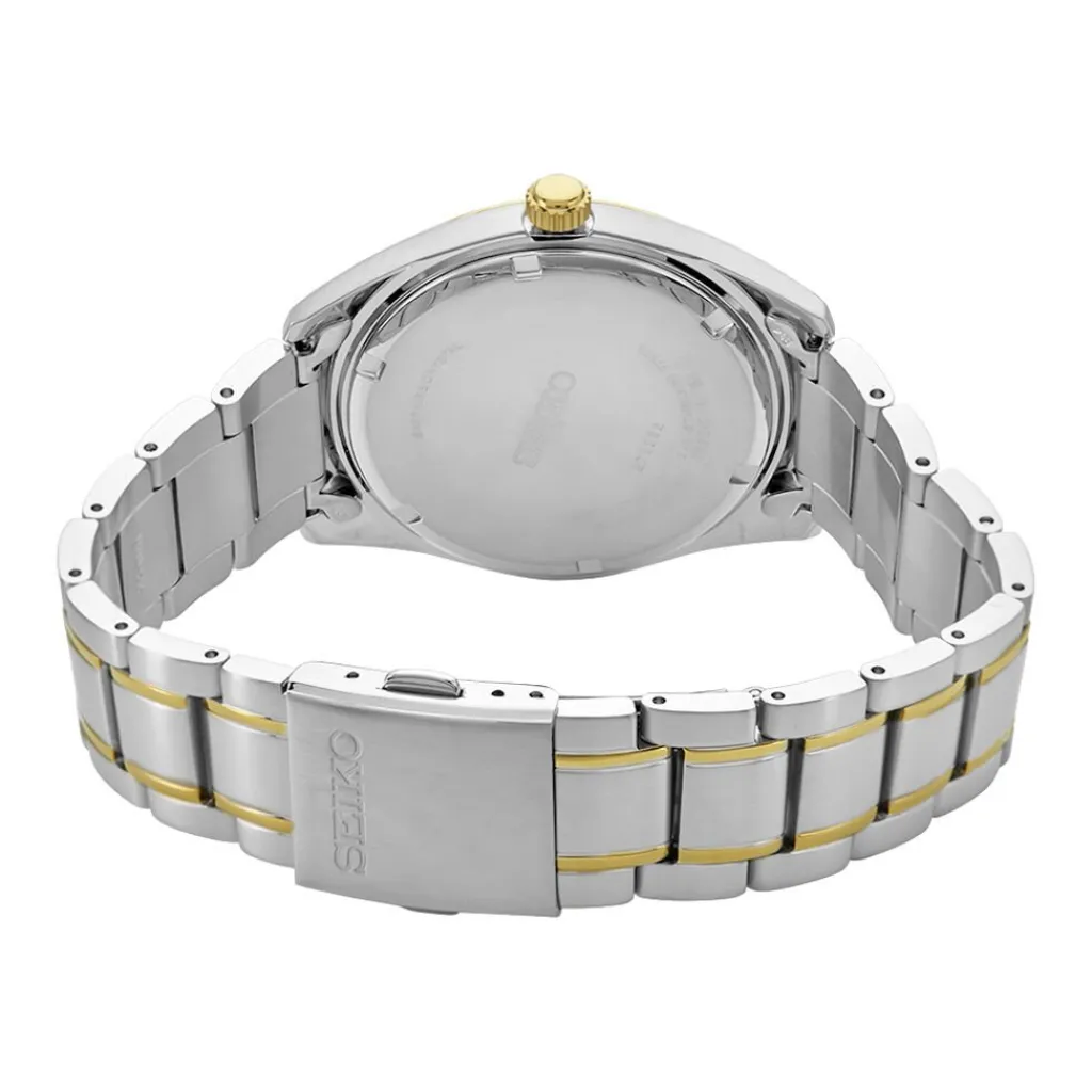 SEIKO Montre Classique Blanc cadran bicolore fond blanc bracelet acier bicolore New