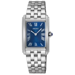 SEIKO Montre Classique Bleu cadran argenté fond bleu bracelet acier argenté Outlet