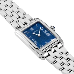 SEIKO Montre Classique Bleu cadran argenté fond bleu bracelet acier argenté Outlet