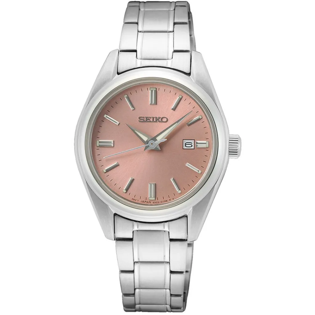 SEIKO Montre Classique Rose cadran argenté fond rose bracelet acier argenté Online