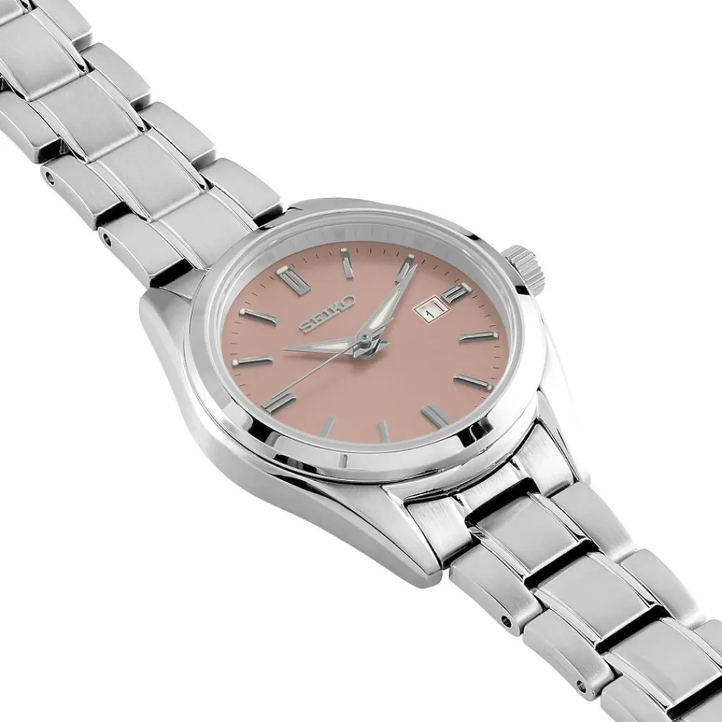 SEIKO Montre Classique Rose cadran argenté fond rose bracelet acier argenté Online