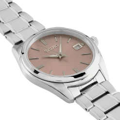 SEIKO Montre Classique Rose cadran argenté fond rose bracelet acier argenté Clearance
