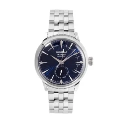 SEIKO Montre Presage Cocktail Bleu Foncé cadran argenté fond bleu bracelet acier gris Discount