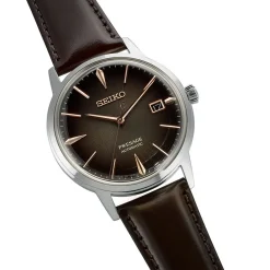 SEIKO Montre Presage Cocktail Marron cadran argenté fond marron bracelet cuir marron Outlet
