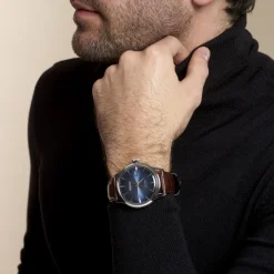 SEIKO Montre Presage Cocktail Bleu cadran argenté fond bleu bracelet cuir marron Online