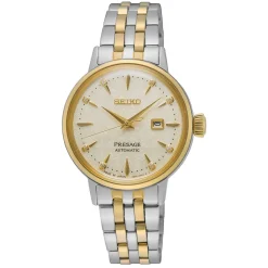 SEIKO Montre Presage Cocktail Champagne cadran bicolore fond champagne bracelet acier bicolore