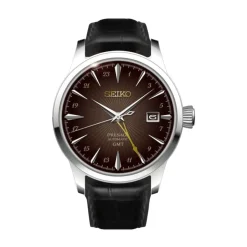 SEIKO Montre Presage Cocktail Marron cadran argenté fond marron bracelet cuir de vache marron Outlet