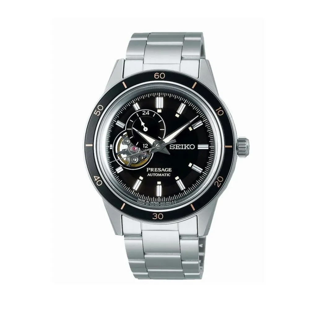 SEIKO Montre Presage Noir cadran argenté fond noir bracelet acier gris Online