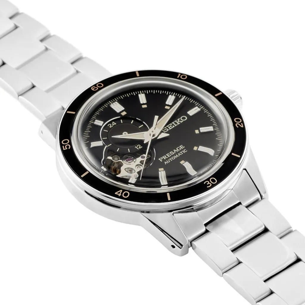 SEIKO Montre Presage Noir cadran argenté fond noir bracelet acier gris Online
