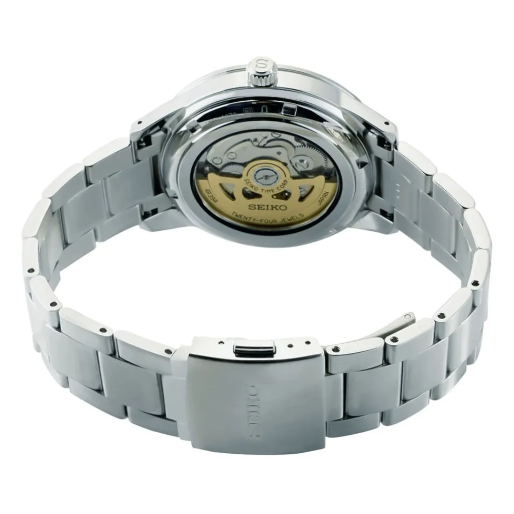 SEIKO Montre Presage Noir cadran argenté fond noir bracelet acier gris Online