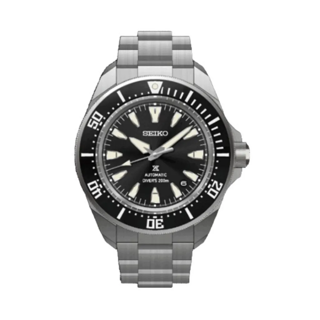 SEIKO Montre Prospex Noir cadran argenté fond noir bracelet acier argenté