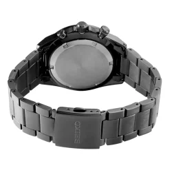 SEIKO Montre Sport Noir cadran noir fond noir bracelet acier noir New