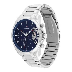 TOMMY HILFIGER Montre Baker Bleu cadran argenté fond bleu bracelet acier argenté Hot