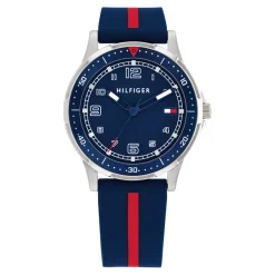 TOMMY HILFIGER Montre Boys Bleu cadran argenté fond bleu bracelet silicone bleu Clearance