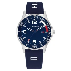 TOMMY HILFIGER Montre Boys Bleu cadran argenté fond bleu bracelet silicone bleu