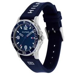 TOMMY HILFIGER Montre Boys Bleu cadran argenté fond bleu bracelet silicone bleu