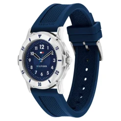 TOMMY HILFIGER Montre Boys Bleu cadran argenté fond bleu bracelet silicone bleu Best