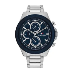 TOMMY HILFIGER Montre Clark Bleu cadran argenté fond bleu bracelet acier argenté Discount