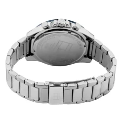 TOMMY HILFIGER Montre Clark Bleu cadran argenté fond bleu bracelet acier argenté Discount