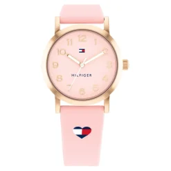 TOMMY HILFIGER Montre Girls Rose cadran argenté fond rose bracelet silicone rose Online