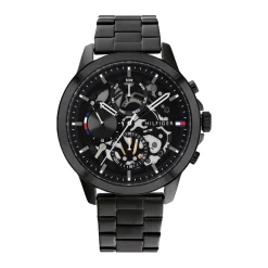 TOMMY HILFIGER Montre Henry Noir cadran noir fond noir bracelet acier noir Discount