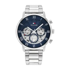 TOMMY HILFIGER Montre Legend Bleu cadran argenté fond bleu bracelet acier argenté Hot