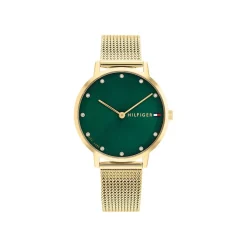 TOMMY HILFIGER Montre Pippa Vert cadran doré fond vert bracelet acier doré Outlet