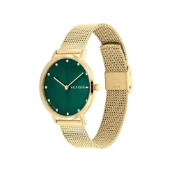 TOMMY HILFIGER Montre Pippa Vert cadran doré fond vert bracelet acier doré Outlet