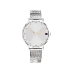 TOMMY HILFIGER Montre Pippa Blanc cadran argenté fond blanc bracelet acier argenté New
