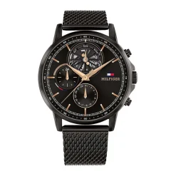 TOMMY HILFIGER Montre Stewart Noir cadran noir fond noir bracelet acier noir Discount