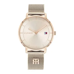 TOMMY HILFIGER Montre Tea Champagne cadran doré rose fond beige bracelet acier doré rose Discount