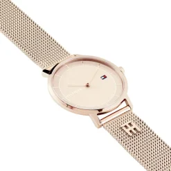 TOMMY HILFIGER Montre Tea Champagne cadran doré rose fond beige bracelet acier doré rose Discount