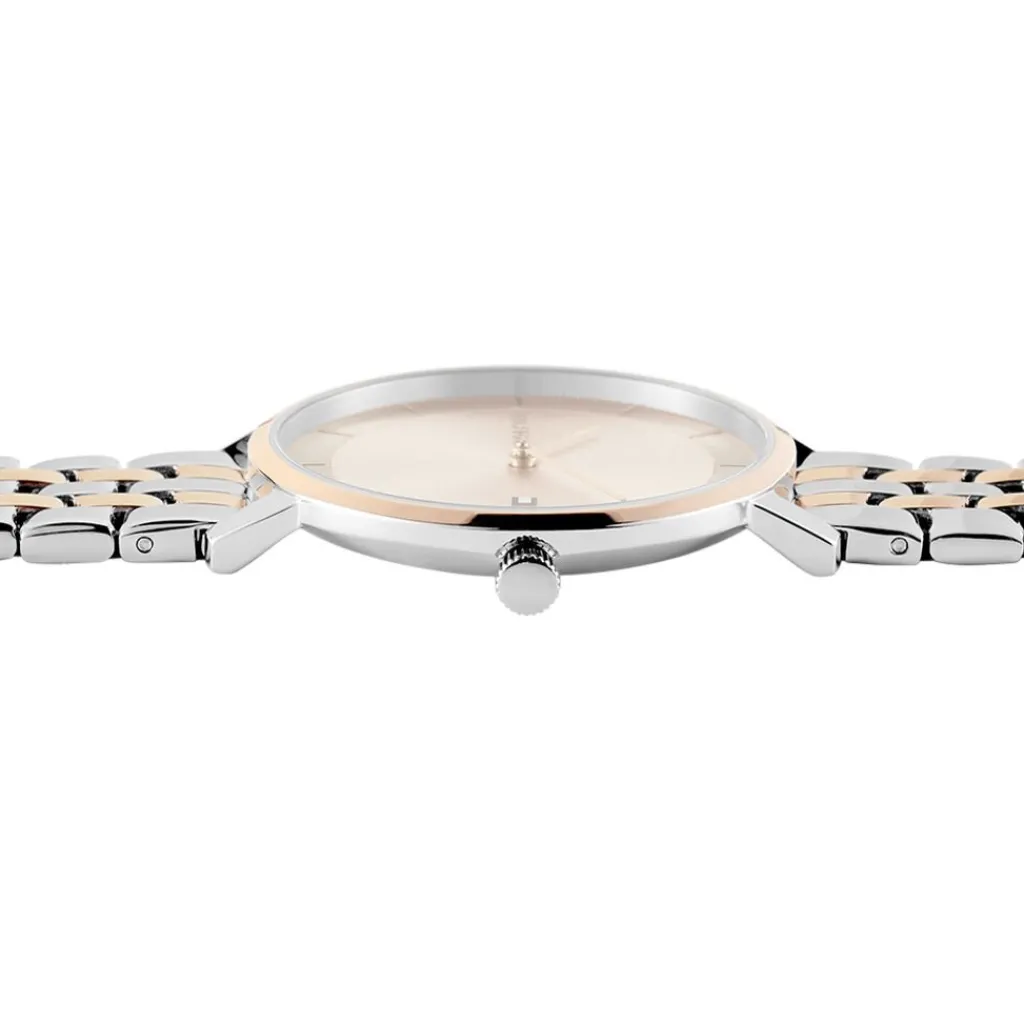 TOMMY HILFIGER Montre Tea Doré cadran argenté fond doré rose bracelet acier bicolore Sale
