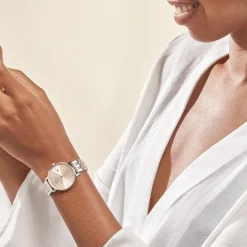 TOMMY HILFIGER Montre Tea Doré cadran argenté fond doré rose bracelet acier bicolore Sale