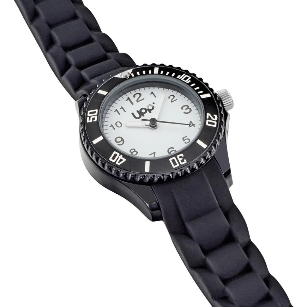UPP Montre Aria Blanc cadran noir fond blanc bracelet silicone noire New