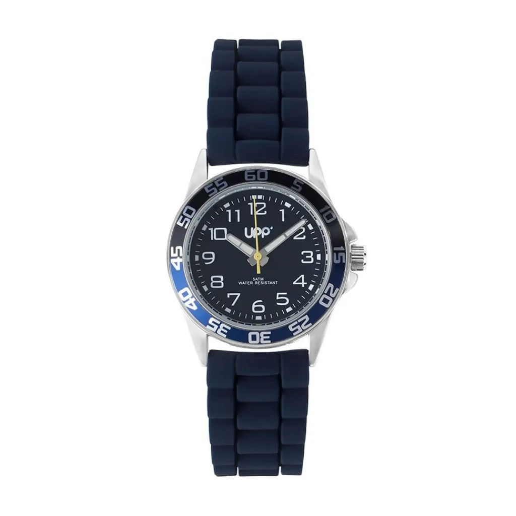 UPP Montre Axel Bleu cadran argenté fond bleu bracelet silicone bleu Outlet