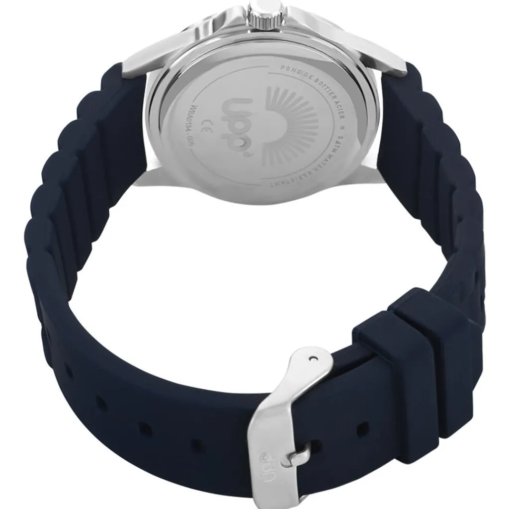 UPP Montre Axel Bleu cadran argenté fond bleu bracelet silicone bleu Outlet