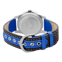 UPP Montre Ballon Noir cadran argenté fond bleu bracelet tissu bleu Best
