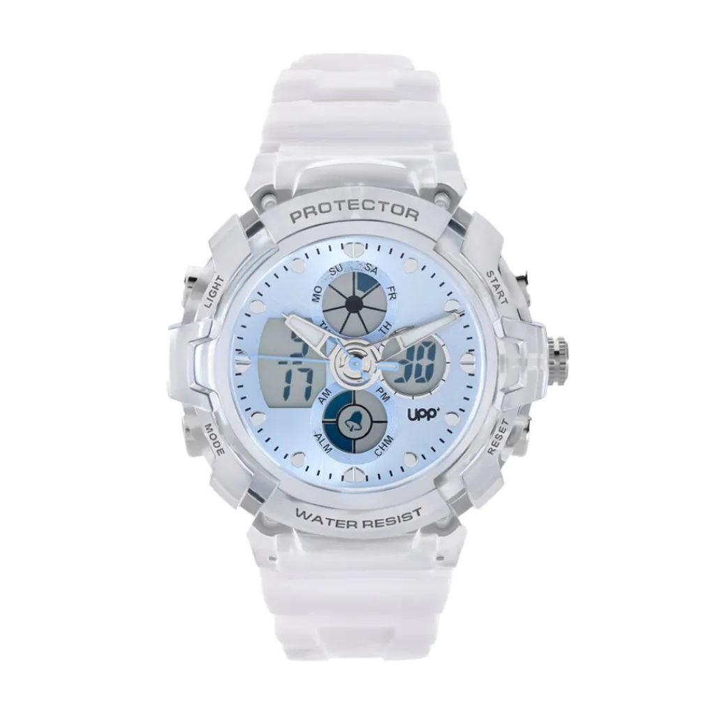 UPP Montre Cosmic 2 Bleu Sky cadran 0 fond bleu sky bracelet plastique blanc Hot