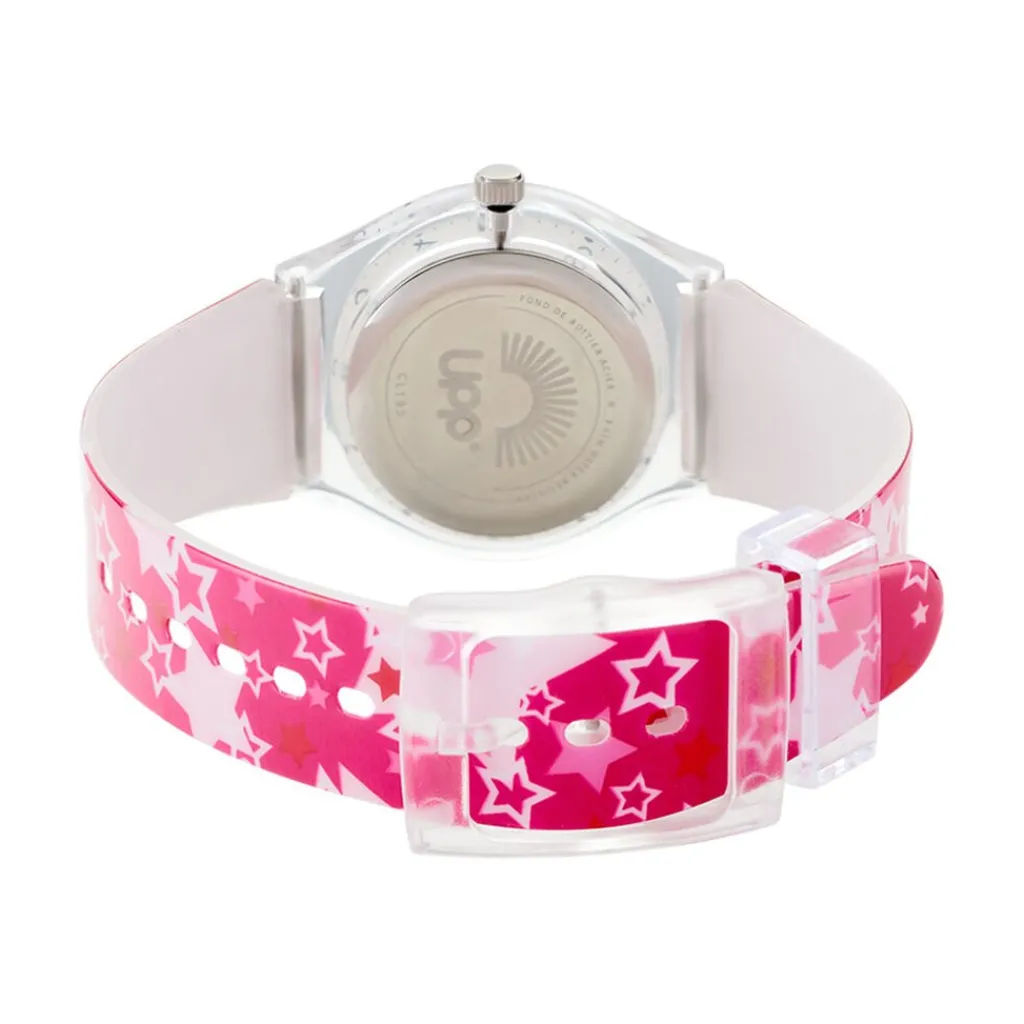 UPP Montre Etoile Blanc cadran blanc fond blanc bracelet plastique rose Hot