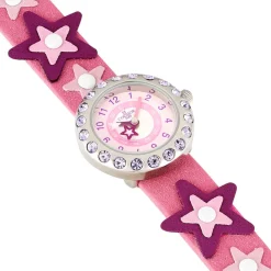 CODHOR Montre Upp Etoile Rose cadran argenté fond rose bracelet plastique rose Best