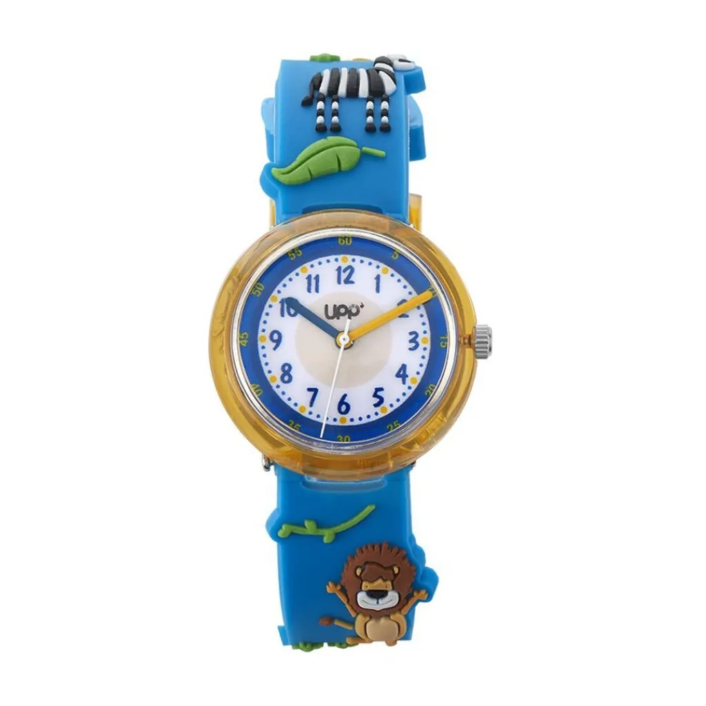 UPP Montre Fuzzy Bicolore cadran orange fond bicolore bracelet plastique bleu Clearance