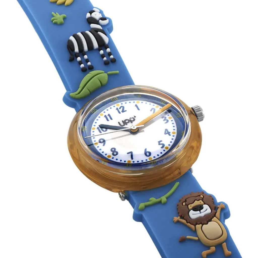 UPP Montre Fuzzy Bicolore cadran orange fond bicolore bracelet plastique bleu Clearance